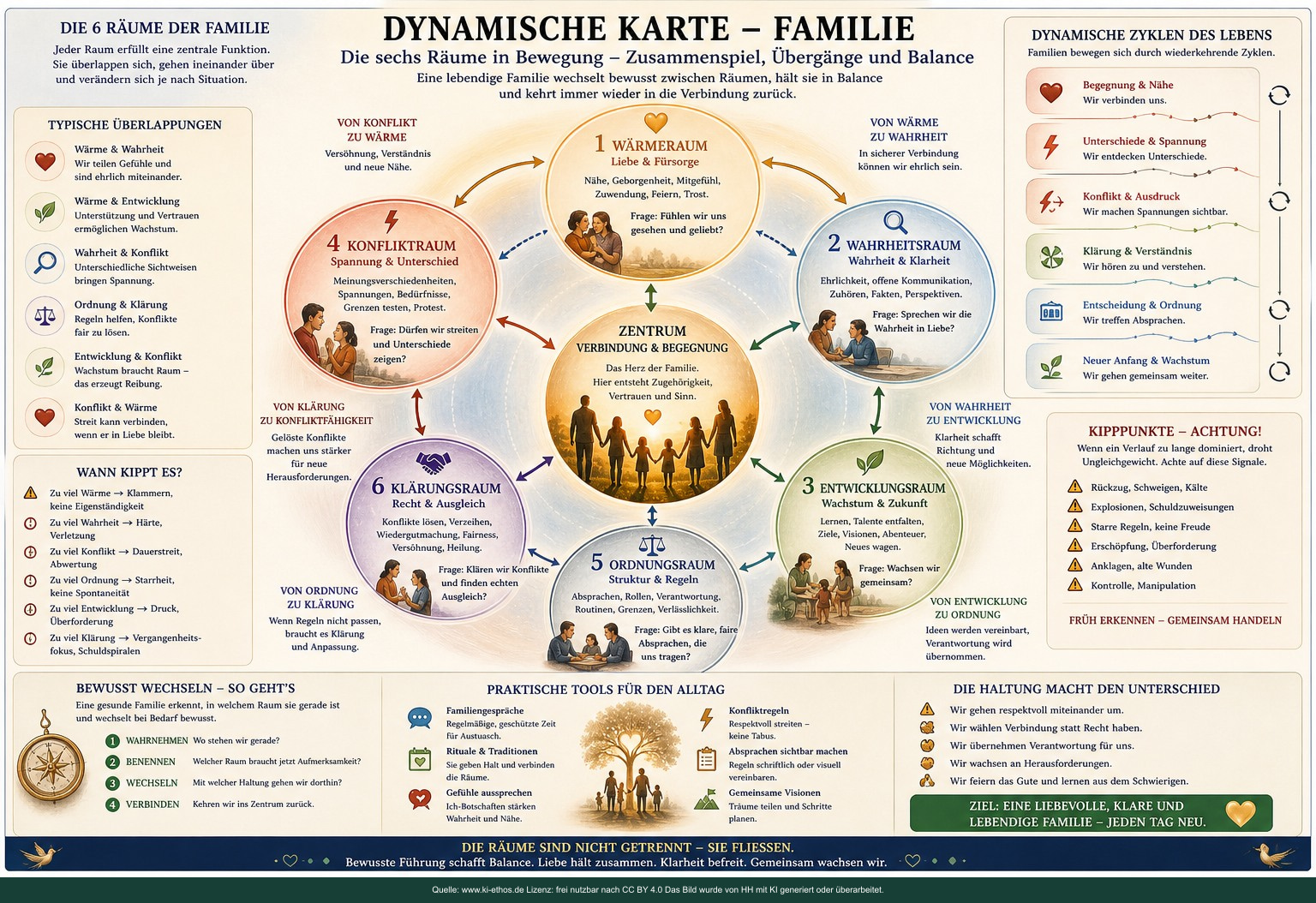 Die 6 inneren Räume bezogen auf eine ganze Familie (Raum der Wärme, der Ordnung, der Begegnung, der Gestaltung und Verwirklichung, der Bildung und Wahrheit, der Klärungen und Grenzen) Die 6 inneren Räume bezogen auf eine ganze Familie (Raum der Wärme, der Ordnung, der Begegnung, der Gestaltung und Verwirklichung, der Bildung und Wahrheit, der Klärungen und Grenzen)