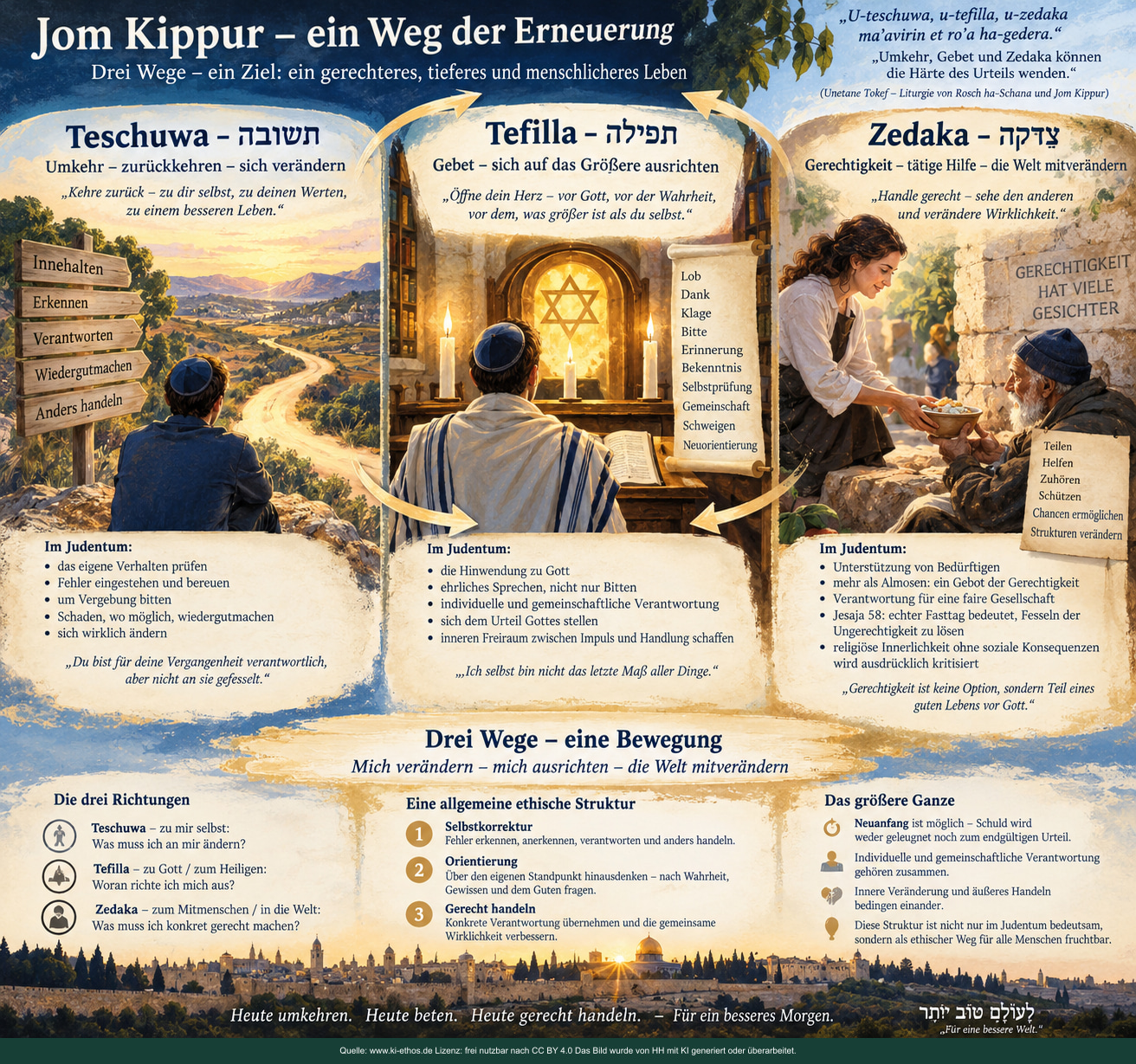 Jom Kippur als Weg der Erneuerung: Teschuwa, Tefilla und Zedaka verbinden Umkehr, Gebet und gerechtes Handeln Jom Kippur als Weg der Erneuerung: Teschuwa, Tefilla und Zedaka verbinden Umkehr, Gebet und gerechtes Handeln