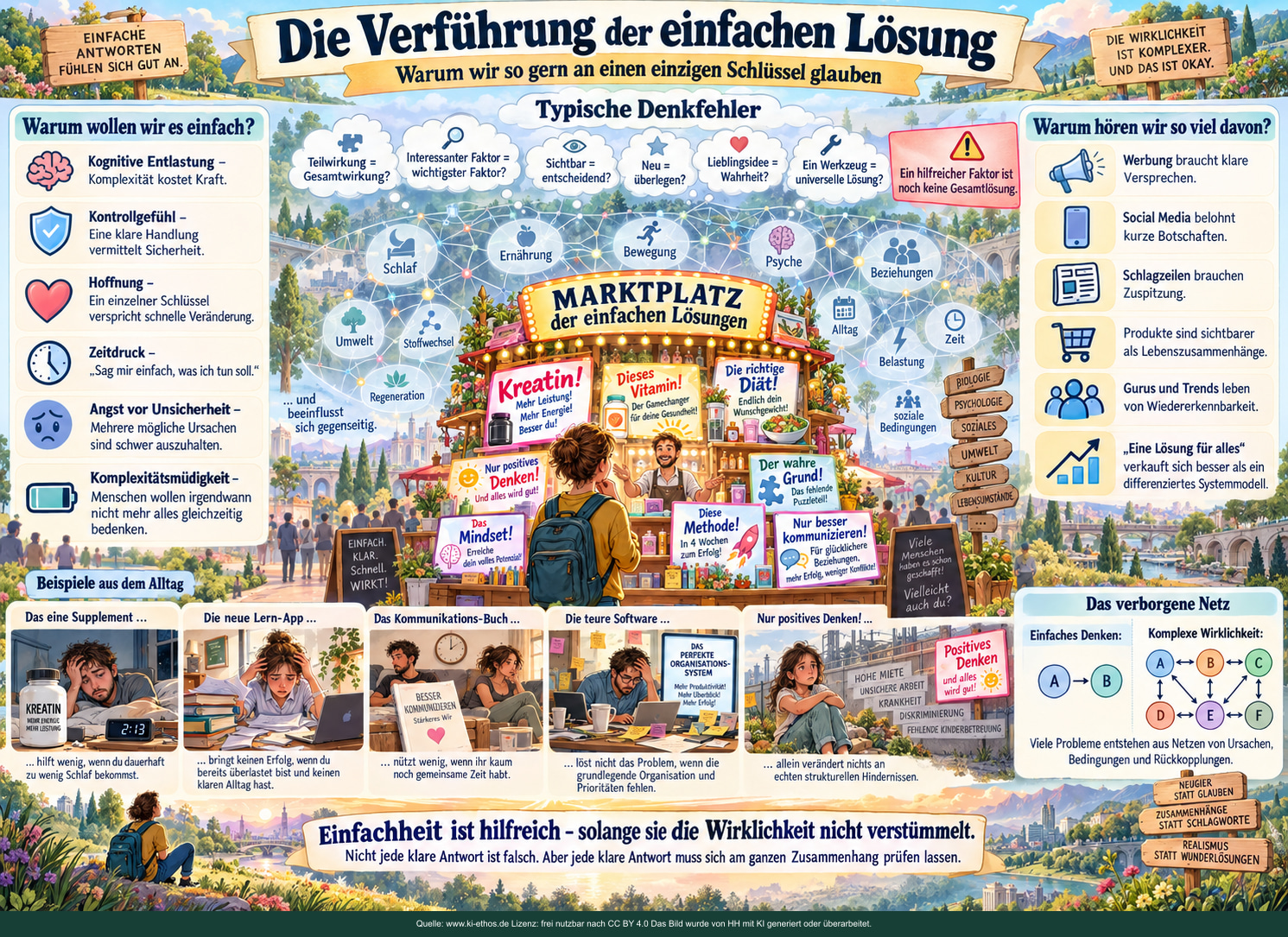 Bildtafel über die Anziehung einfacher Lösungen, typische Denkfehler und verborgene Zusammenhänge in komplexen Problemen Bildtafel über die Anziehung einfacher Lösungen, typische Denkfehler und verborgene Zusammenhänge in komplexen Problemen
