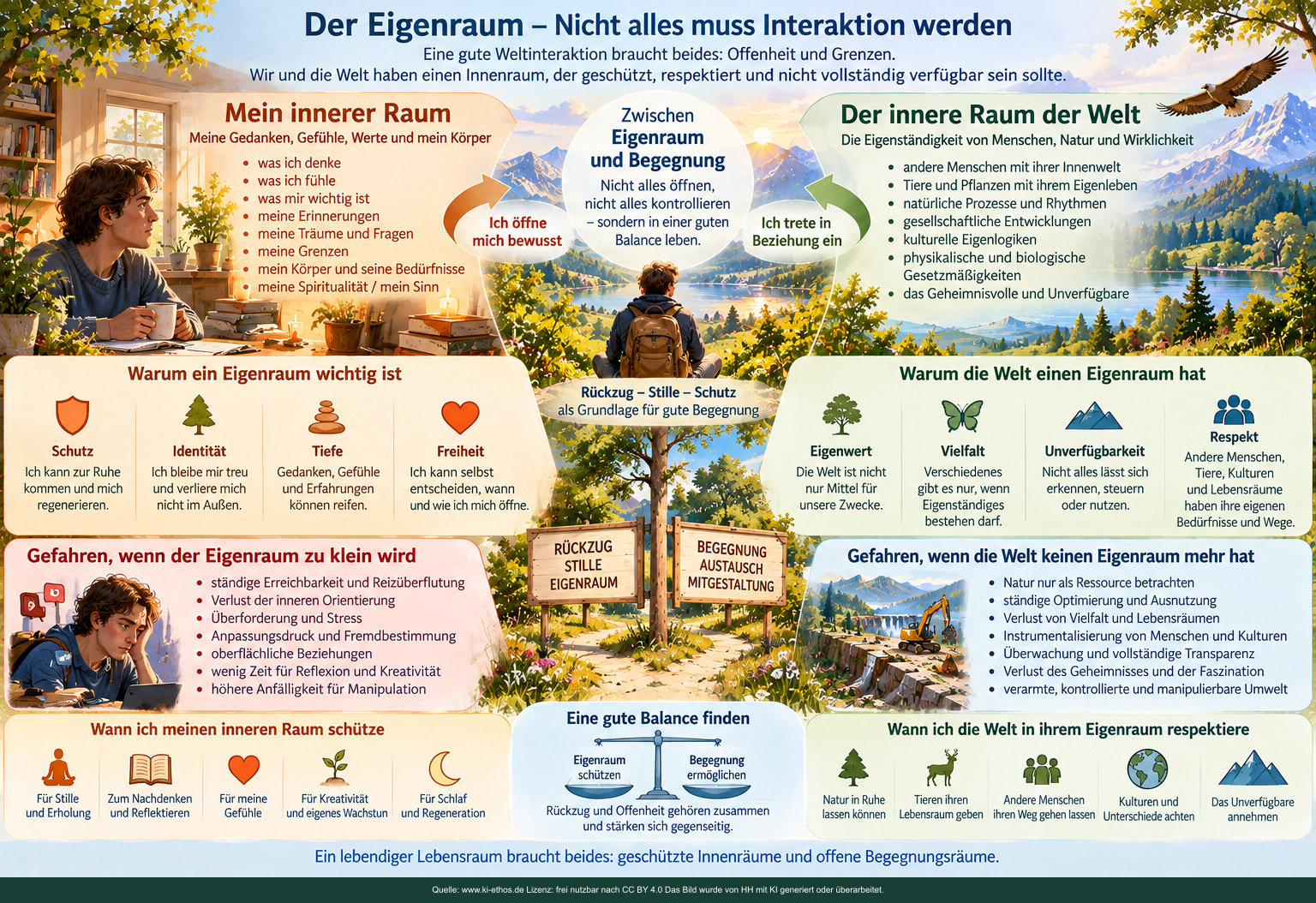 Bildtafel über den geschützten Eigenraum des Menschen und die Eigenständigkeit anderer Menschen, Tiere, Natur und Wirklichkeit Bildtafel über den geschützten Eigenraum des Menschen und die Eigenständigkeit anderer Menschen, Tiere, Natur und Wirklichkeit