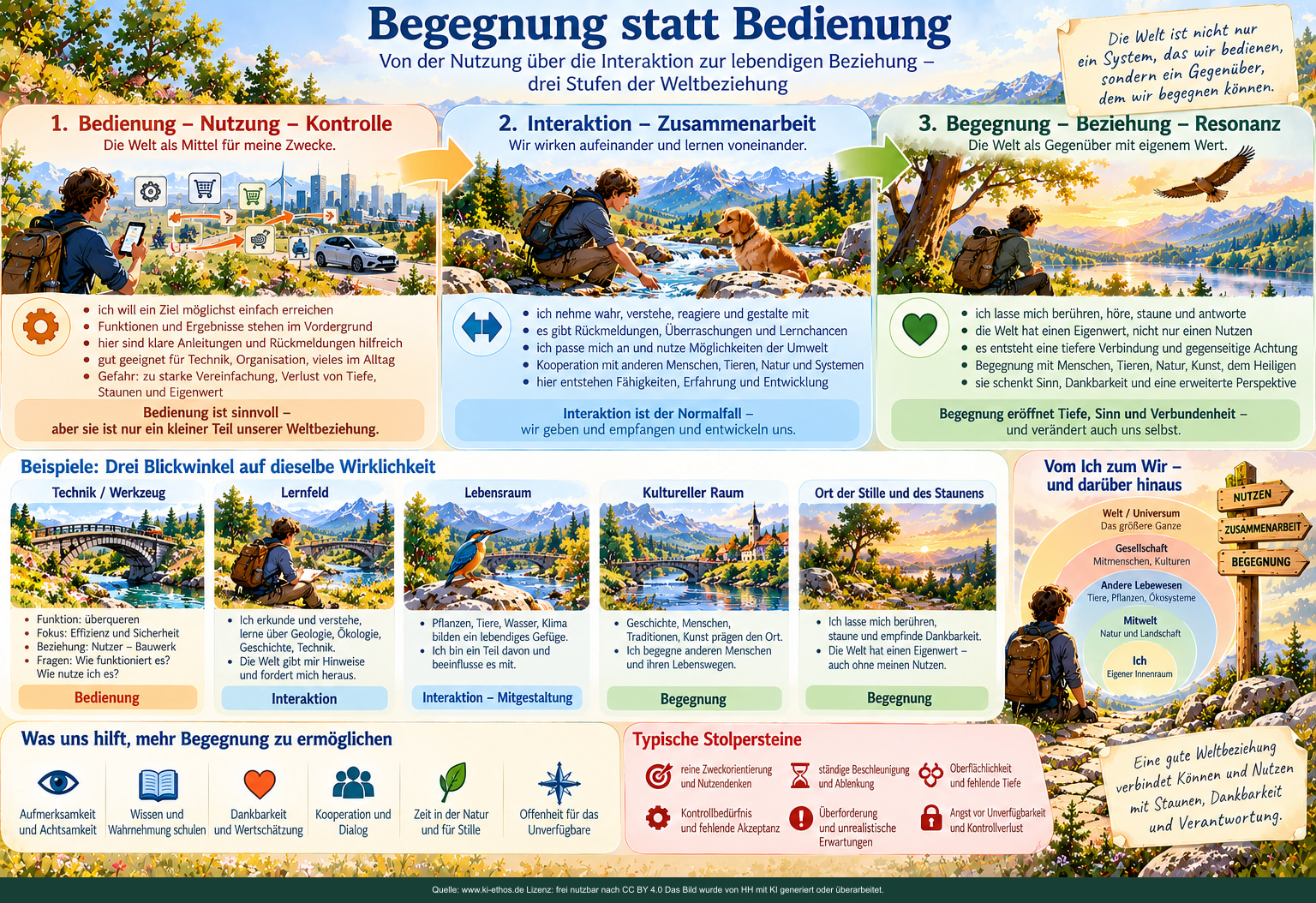 Bildtafel über Bedienung, wechselseitige Interaktion und Begegnung als drei Blickwinkel auf Mensch-Welt-Beziehungen Bildtafel über Bedienung, wechselseitige Interaktion und Begegnung als drei Blickwinkel auf Mensch-Welt-Beziehungen