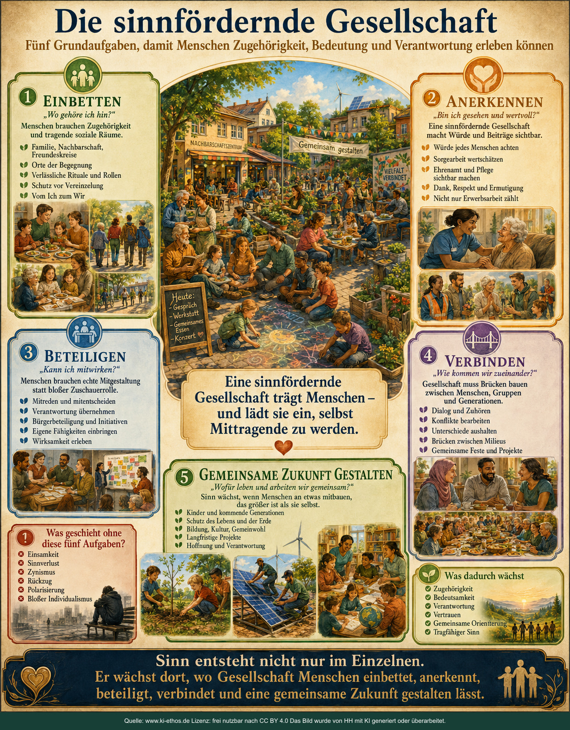 Infografik mit den fünf Grundaufgaben Einbetten, Anerkennen, Beteiligen, Verbinden und gemeinsame Zukunft gestalten Infografik mit den fünf Grundaufgaben Einbetten, Anerkennen, Beteiligen, Verbinden und gemeinsame Zukunft gestalten