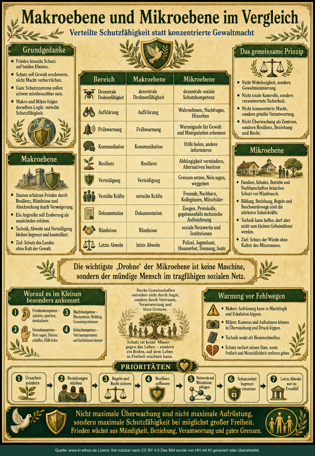 Vergleichstafel zu gemeinsamer Schutzlogik auf staatlicher und sozialer Ebene mit Resilienz, Frühwarnung, Netzwerken und letzter Abwehr Vergleichstafel zu gemeinsamer Schutzlogik auf staatlicher und sozialer Ebene mit Resilienz, Frühwarnung, Netzwerken und letzter Abwehr