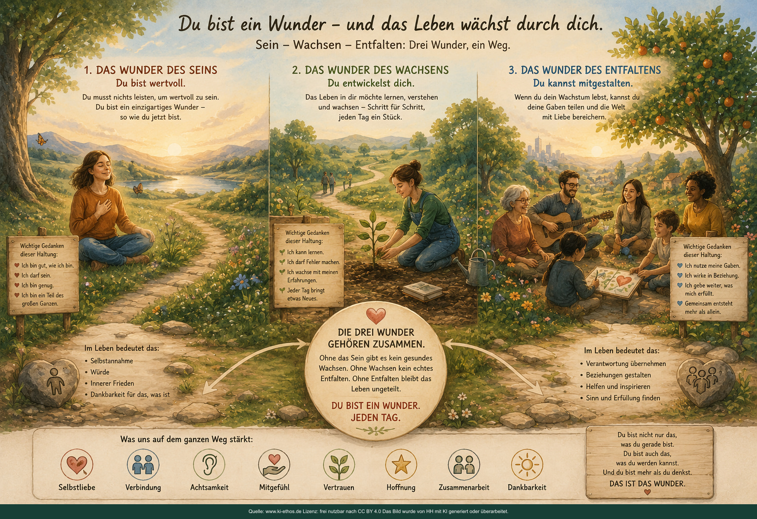 Warme Landschaftsinfografik über das Wunder des Seins, des Wachsens und des Entfaltens mit Selbstannahme, Lernen und gemeinsamer Gestaltung Warme Landschaftsinfografik über das Wunder des Seins, des Wachsens und des Entfaltens mit Selbstannahme, Lernen und gemeinsamer Gestaltung