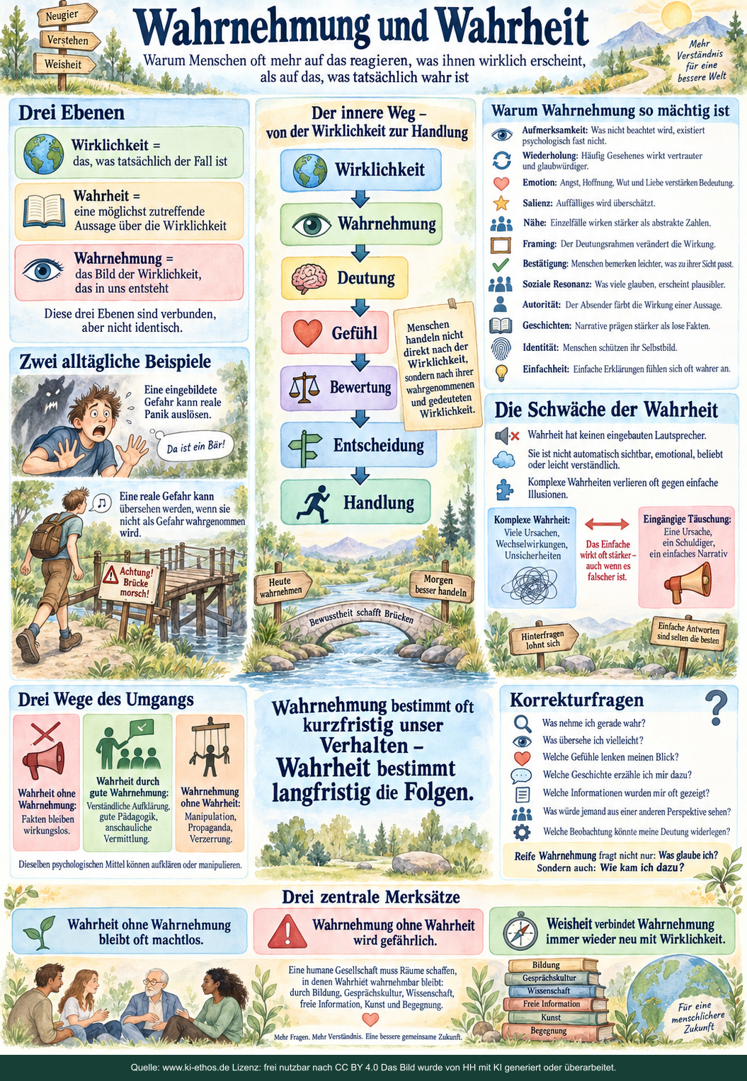 Aquarellartige Infografik zu Wirklichkeit, Wahrheit und menschlich begrenzter Wahrnehmung Aquarellartige Infografik zu Wirklichkeit, Wahrheit und menschlich begrenzter Wahrnehmung