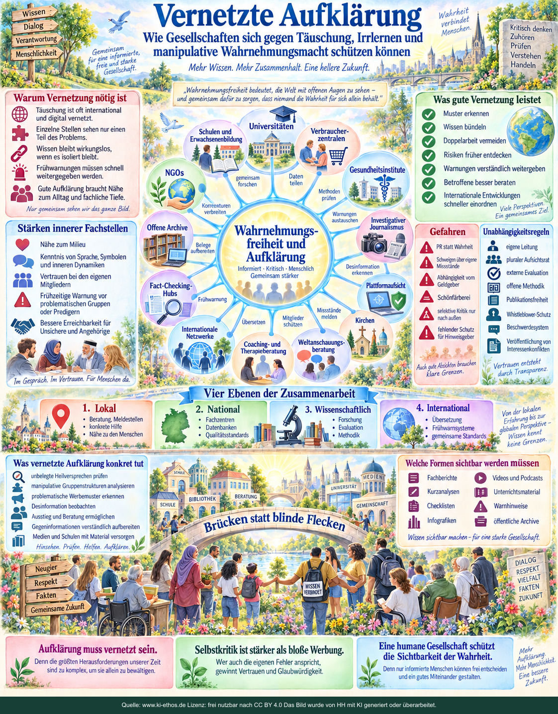 Infografik über eine vernetzte Aufklärung durch Bildung, Wissenschaft, Journalismus, Beratung und Zivilgesellschaft Infografik über eine vernetzte Aufklärung durch Bildung, Wissenschaft, Journalismus, Beratung und Zivilgesellschaft