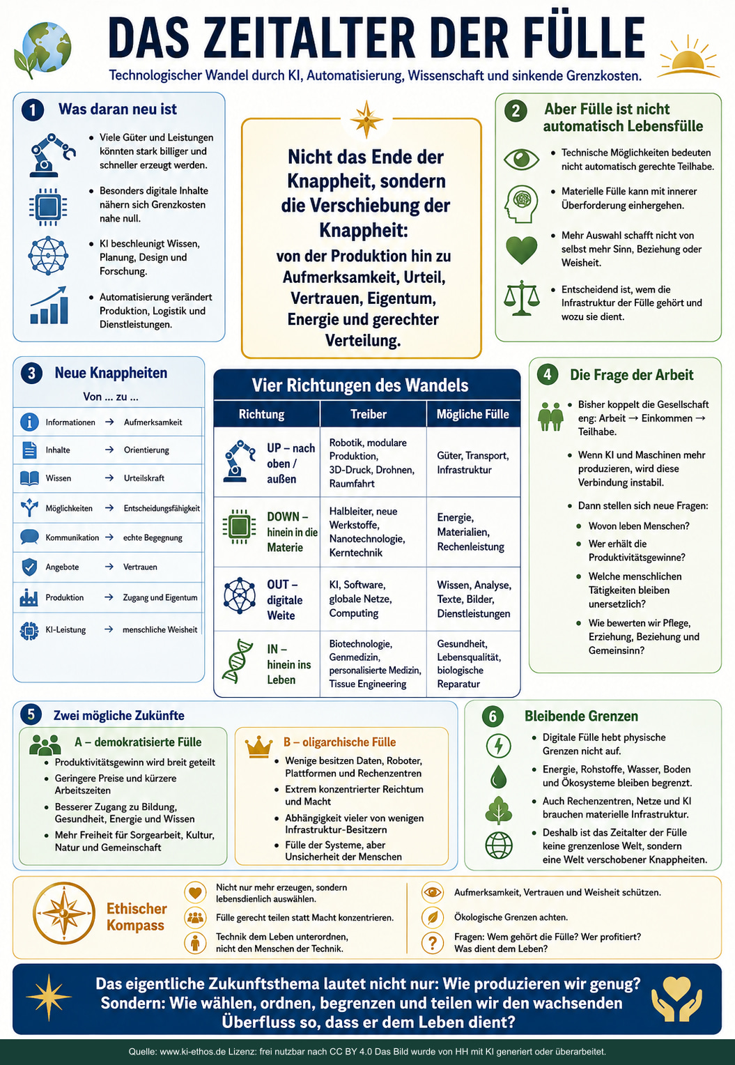Infografik zum Zeitalter der Fülle mit Robotik, künstlicher Intelligenz, neuen Materialien, Energie und Biotechnologie sowie neuen Knappheiten Infografik zum Zeitalter der Fülle mit Robotik, künstlicher Intelligenz, neuen Materialien, Energie und Biotechnologie sowie neuen Knappheiten