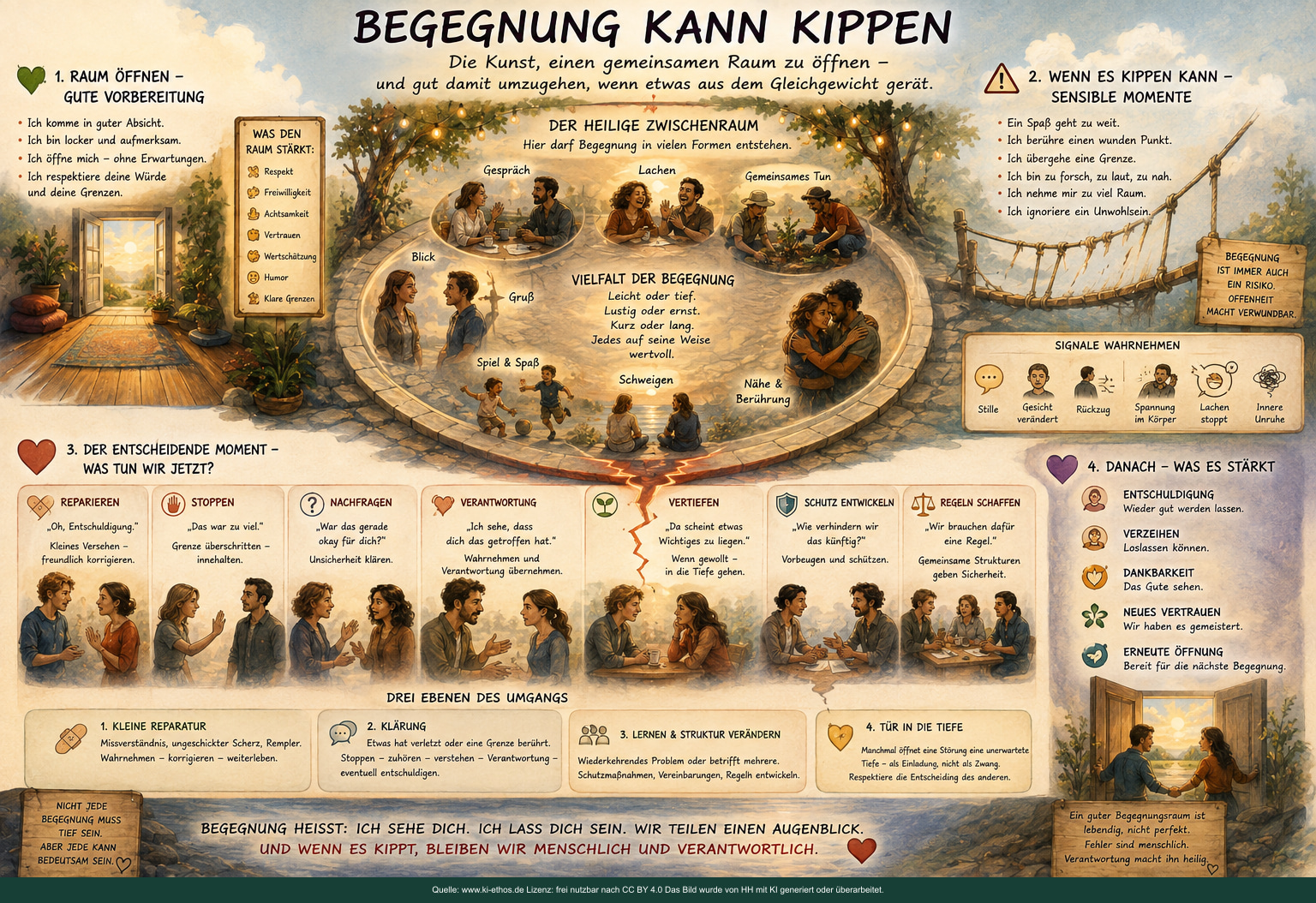 Infografik über Kippmomente in Begegnungen, mögliche Signale, vier abgestufte Umgangsweisen sowie die Pole Initiative, Hingabe, Schutz und ordnende Gerechtigkeit Infografik über Kippmomente in Begegnungen, mögliche Signale, vier abgestufte Umgangsweisen sowie die Pole Initiative, Hingabe, Schutz und ordnende Gerechtigkeit