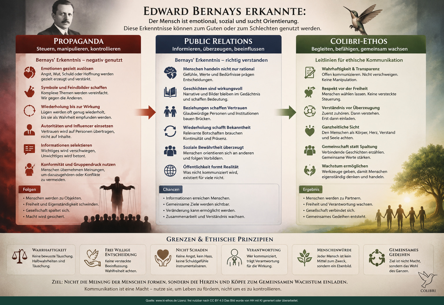 Infografik „Ethik Propaganda Kolibriethos“ als verdichtete Darstellung zum Thema Hass, Propaganda und Manipulation Infografik „Ethik Propaganda Kolibriethos“ als verdichtete Darstellung zum Thema Hass, Propaganda und Manipulation