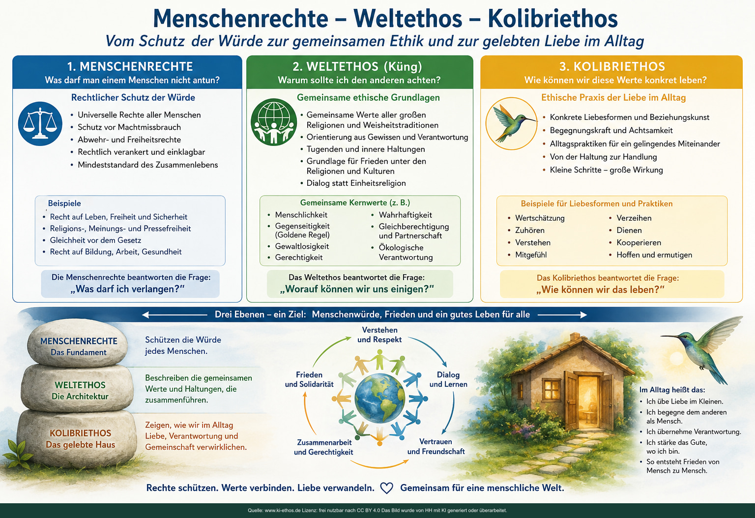 Infografik „Ethos Weltethos Menschenrechte“ als verdichtete Darstellung zum Thema Ethos, Netze und Situation Infografik „Ethos Weltethos Menschenrechte“ als verdichtete Darstellung zum Thema Ethos, Netze und Situation