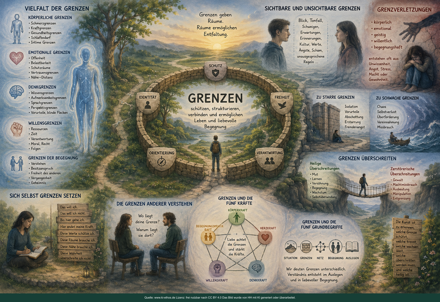 Infografik „Grenzen Overview“ als verdichtete Darstellung zum Thema Ethos, Netze und Situation Infografik „Grenzen Overview“ als verdichtete Darstellung zum Thema Ethos, Netze und Situation
