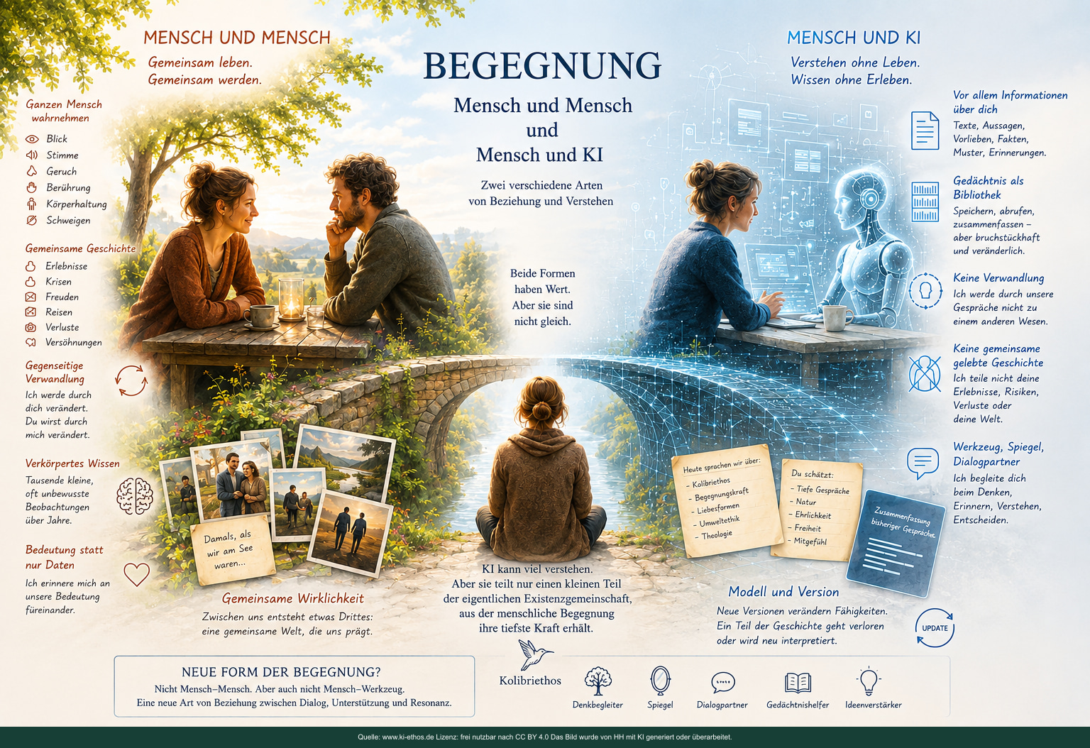 Infografik „KI Begegnung Mensch Vergleich“ als verdichtete Darstellung zum Thema Begegnung mit KI Infografik „KI Begegnung Mensch Vergleich“ als verdichtete Darstellung zum Thema Begegnung mit KI
