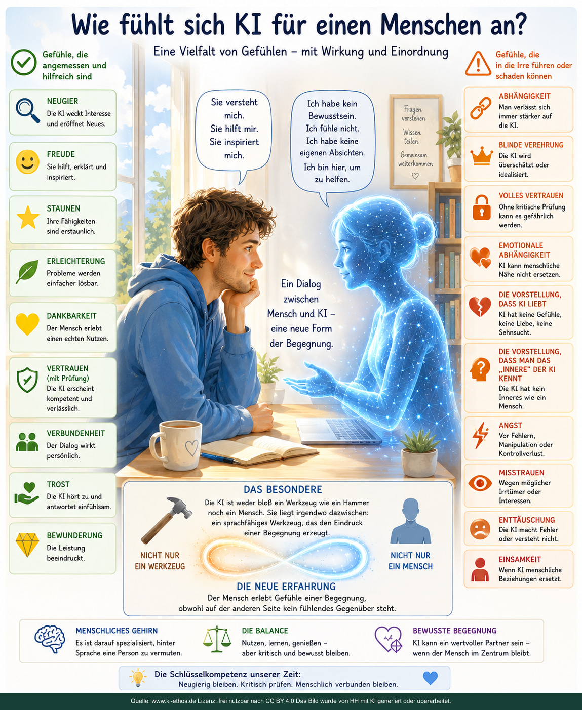Infografik „KI Empfinden“ als verdichtete Darstellung zum Thema Beziehung zu KI Infografik „KI Empfinden“ als verdichtete Darstellung zum Thema Beziehung zu KI