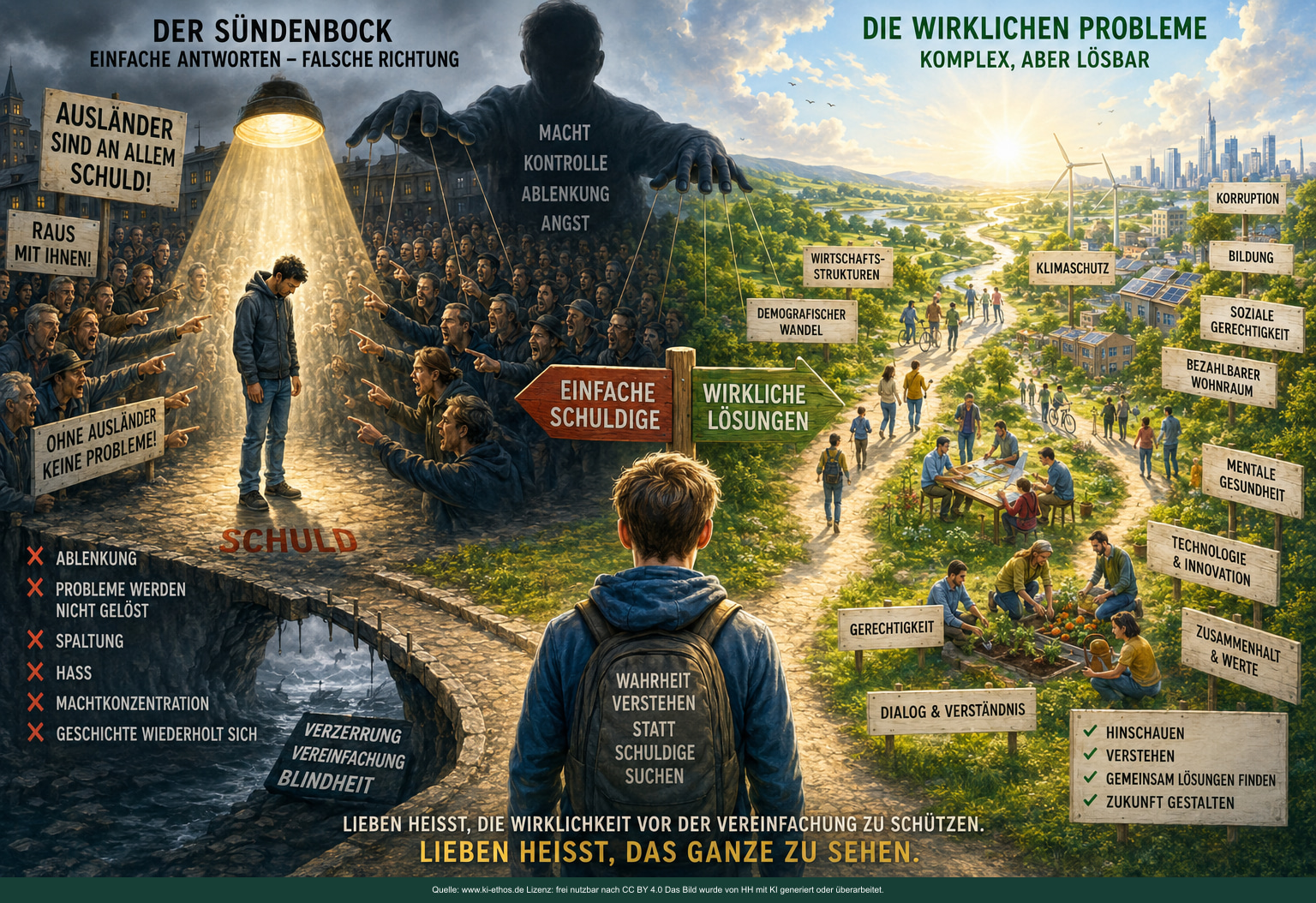 Infografik „Suendenbock Manipulation“ als verdichtete Darstellung zum Thema Hass, Propaganda und Manipulation Infografik „Suendenbock Manipulation“ als verdichtete Darstellung zum Thema Hass, Propaganda und Manipulation