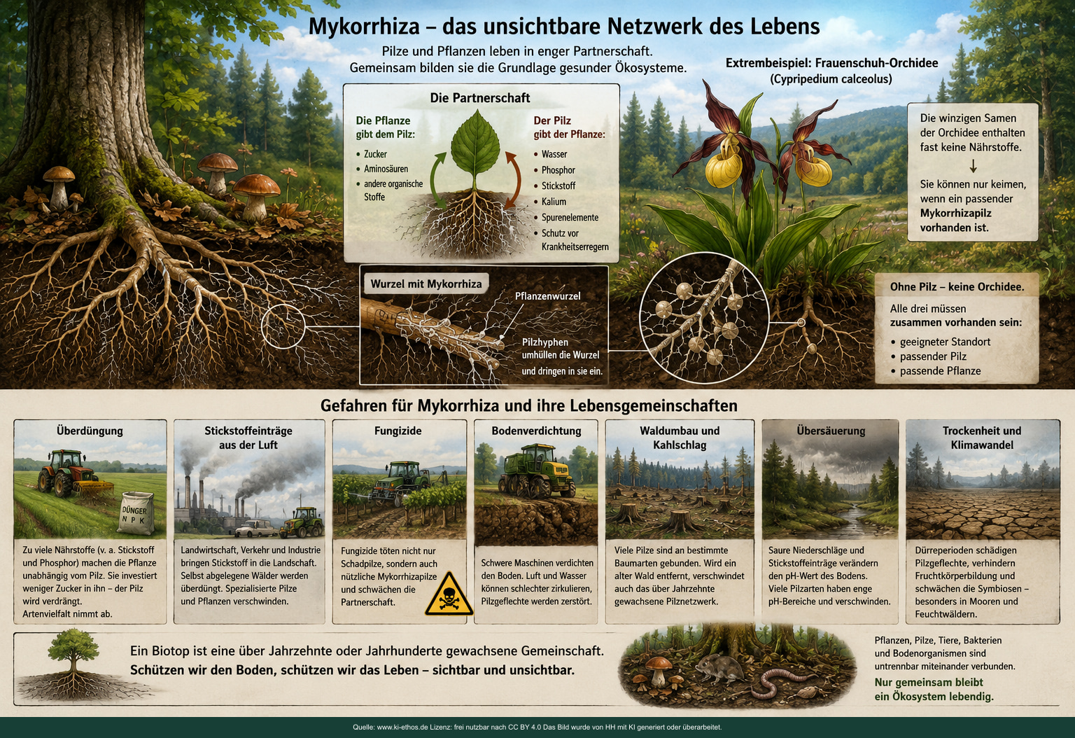 Infografik „Umwelt Mykorrhiza“ als verdichtete Darstellung zum Thema Ökologische Lebensräume Infografik „Umwelt Mykorrhiza“ als verdichtete Darstellung zum Thema Ökologische Lebensräume