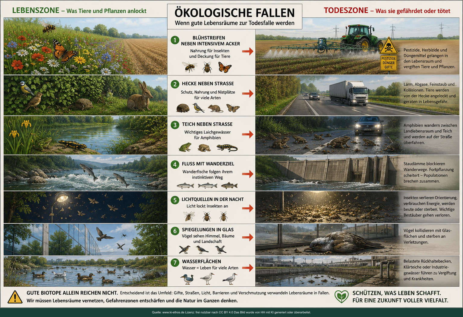 Infografik „Umwelt oecological traps“ als verdichtete Darstellung zum Thema Ökologische Lebensräume Infografik „Umwelt oecological traps“ als verdichtete Darstellung zum Thema Ökologische Lebensräume