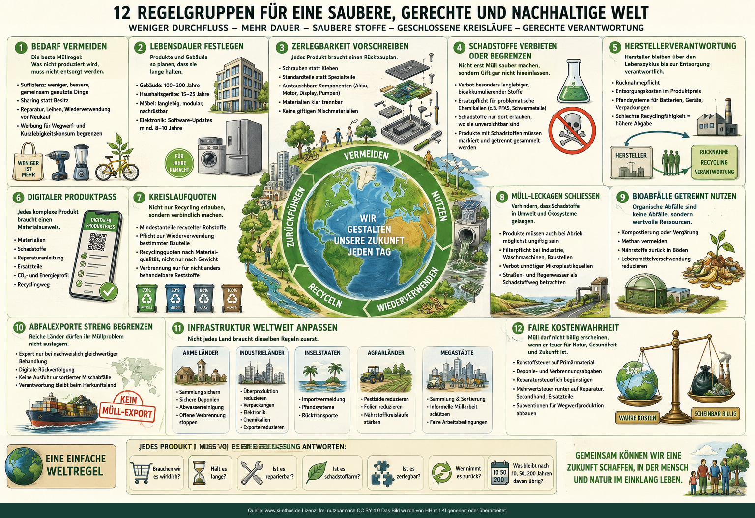 Infografik „Weltregeln Umwelt“ als verdichtete Darstellung zum Thema Überproduktion und Umweltfolgen Infografik „Weltregeln Umwelt“ als verdichtete Darstellung zum Thema Überproduktion und Umweltfolgen