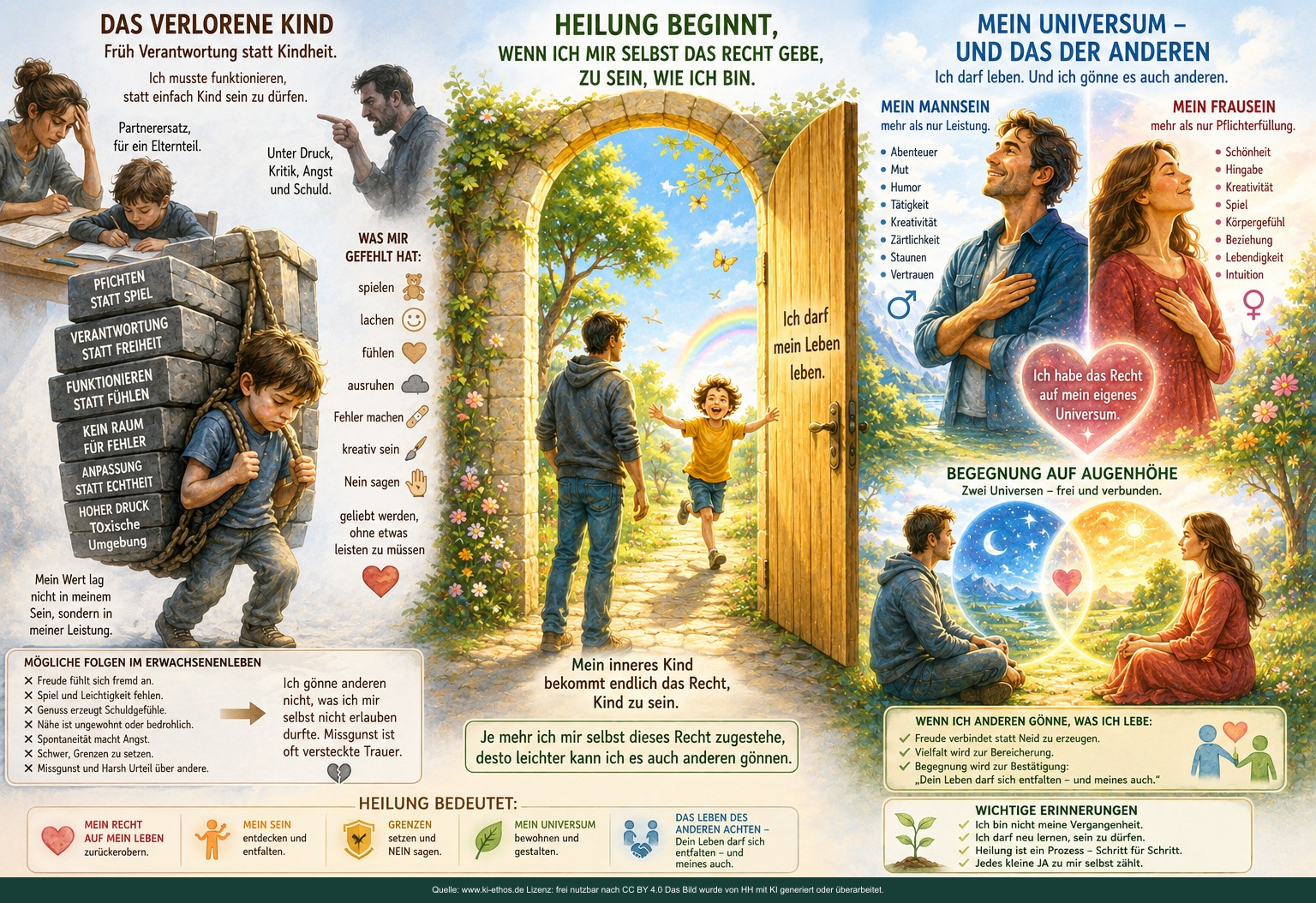 Bildtafel über frühe Verantwortung, das verlorene innere Kind, Grenzen, Heilung und die Begegnung zweier innerer Universen Bildtafel über frühe Verantwortung, das verlorene innere Kind, Grenzen, Heilung und die Begegnung zweier innerer Universen