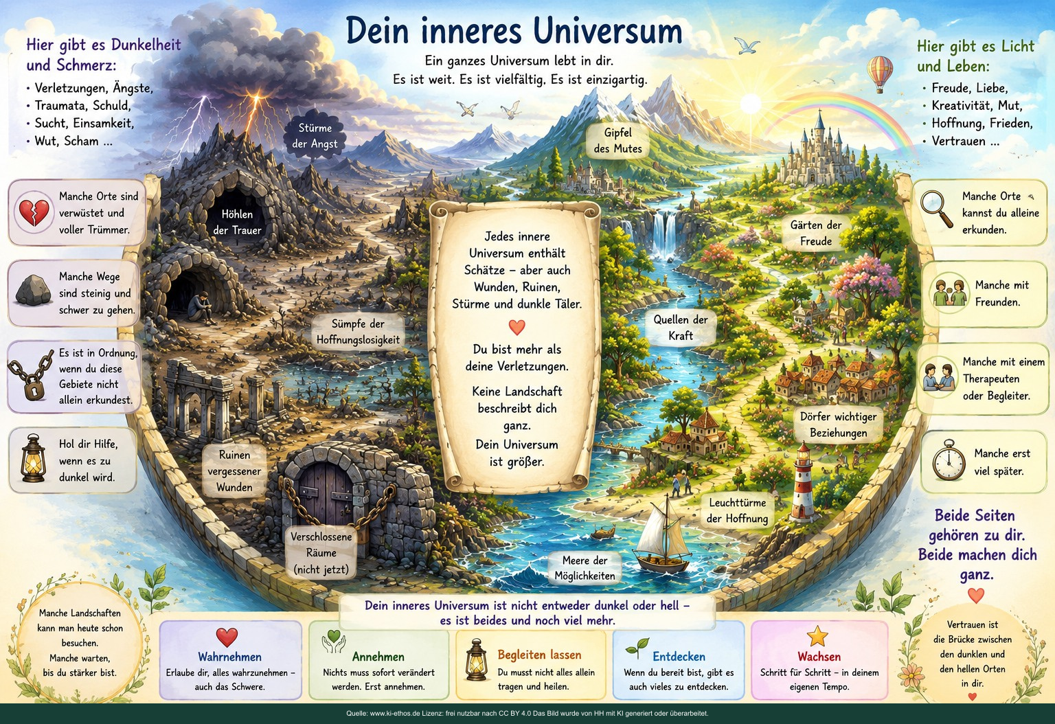 Weite Landschaft zwischen Dunkelheit und Licht über Schmerz, Hoffnung, Begleitung und den Weg durch das innere Universum Weite Landschaft zwischen Dunkelheit und Licht über Schmerz, Hoffnung, Begleitung und den Weg durch das innere Universum