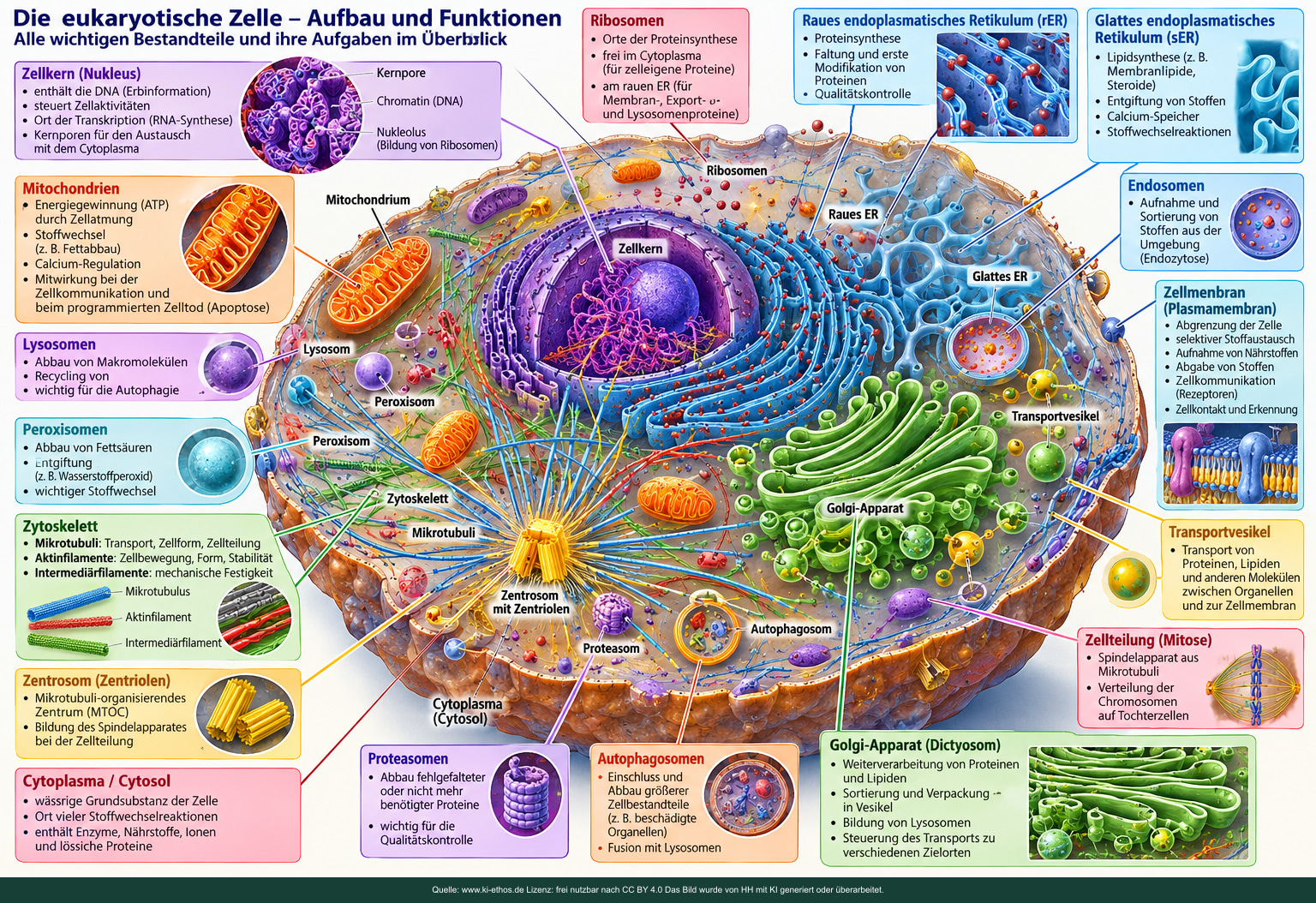 Schematische tierische Zelle mit Zellkern, ER, Golgi, Mitochondrien und Transportwegen. Schematische tierische Zelle mit Zellkern, ER, Golgi, Mitochondrien und Transportwegen.