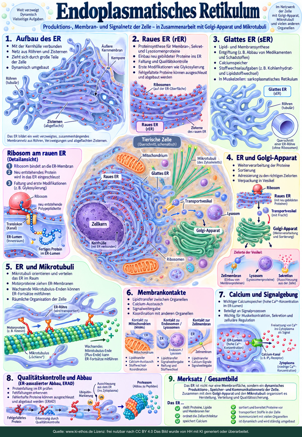 Membrannetz des ER, Proteintransport zum Golgi und Kopplung an Mikrotubuli. Membrannetz des ER, Proteintransport zum Golgi und Kopplung an Mikrotubuli.