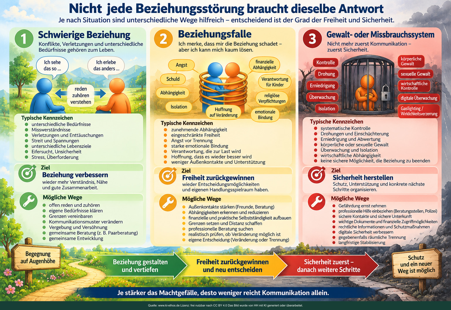 Drei Felder zeigen Beziehung gestalten, Freiheit zurückgewinnen und zuerst Sicherheit herstellen. Drei Felder zeigen Beziehung gestalten, Freiheit zurückgewinnen und zuerst Sicherheit herstellen.