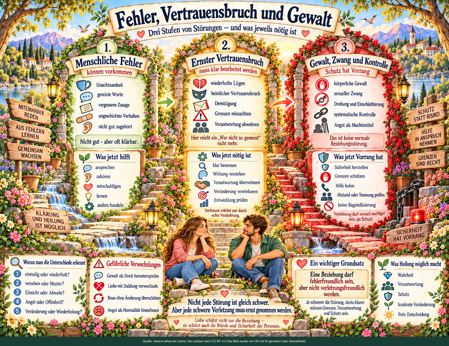 Drei voneinander abgegrenzte Portale unterscheiden alltägliche Fehler, ernsthafte Vertrauensbrüche sowie Gewalt, Zwang und Kontrolle. Drei voneinander abgegrenzte Portale unterscheiden alltägliche Fehler, ernsthafte Vertrauensbrüche sowie Gewalt, Zwang und Kontrolle.