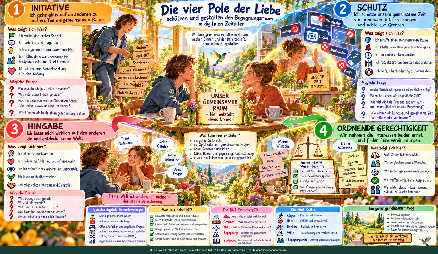 Die vier Pole Initiative, Schutz, Hingabe und ordnende Gerechtigkeit strukturieren die gemeinsame Zeit. Die vier Pole Initiative, Schutz, Hingabe und ordnende Gerechtigkeit strukturieren die gemeinsame Zeit.