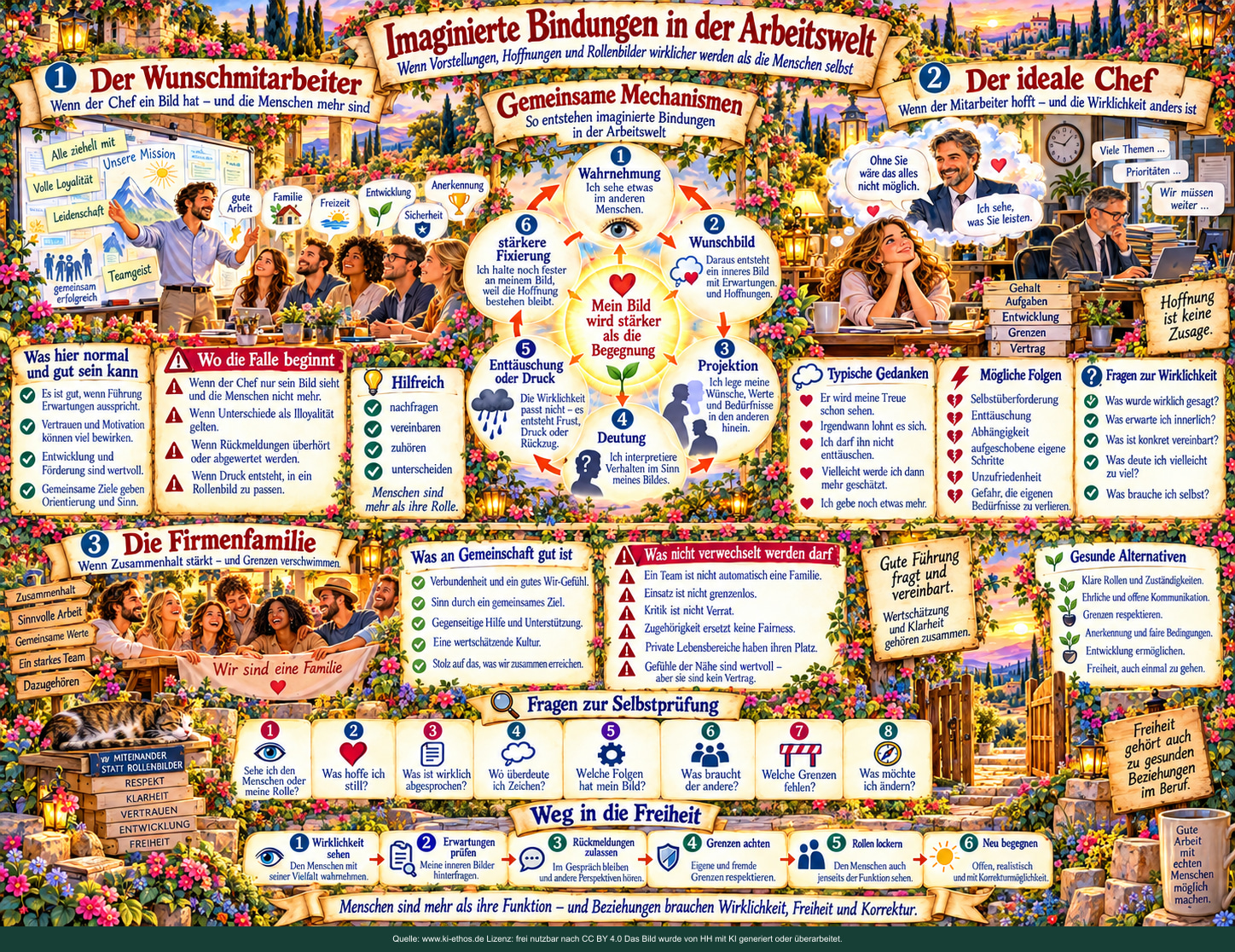 Bild 3: Imaginierte Bindungen in der Arbeitswelt. Arbeitsweltposter über Wunschmitarbeiter, idealisierten Chef, Firmenfamilie, Erwartungen und mögliche Befreiung aus gedanklichen Fixierungen. Bild 3: Imaginierte Bindungen in der Arbeitswelt. Arbeitsweltposter über Wunschmitarbeiter, idealisierten Chef, Firmenfamilie, Erwartungen und mögliche Befreiung aus gedanklichen Fixierungen.