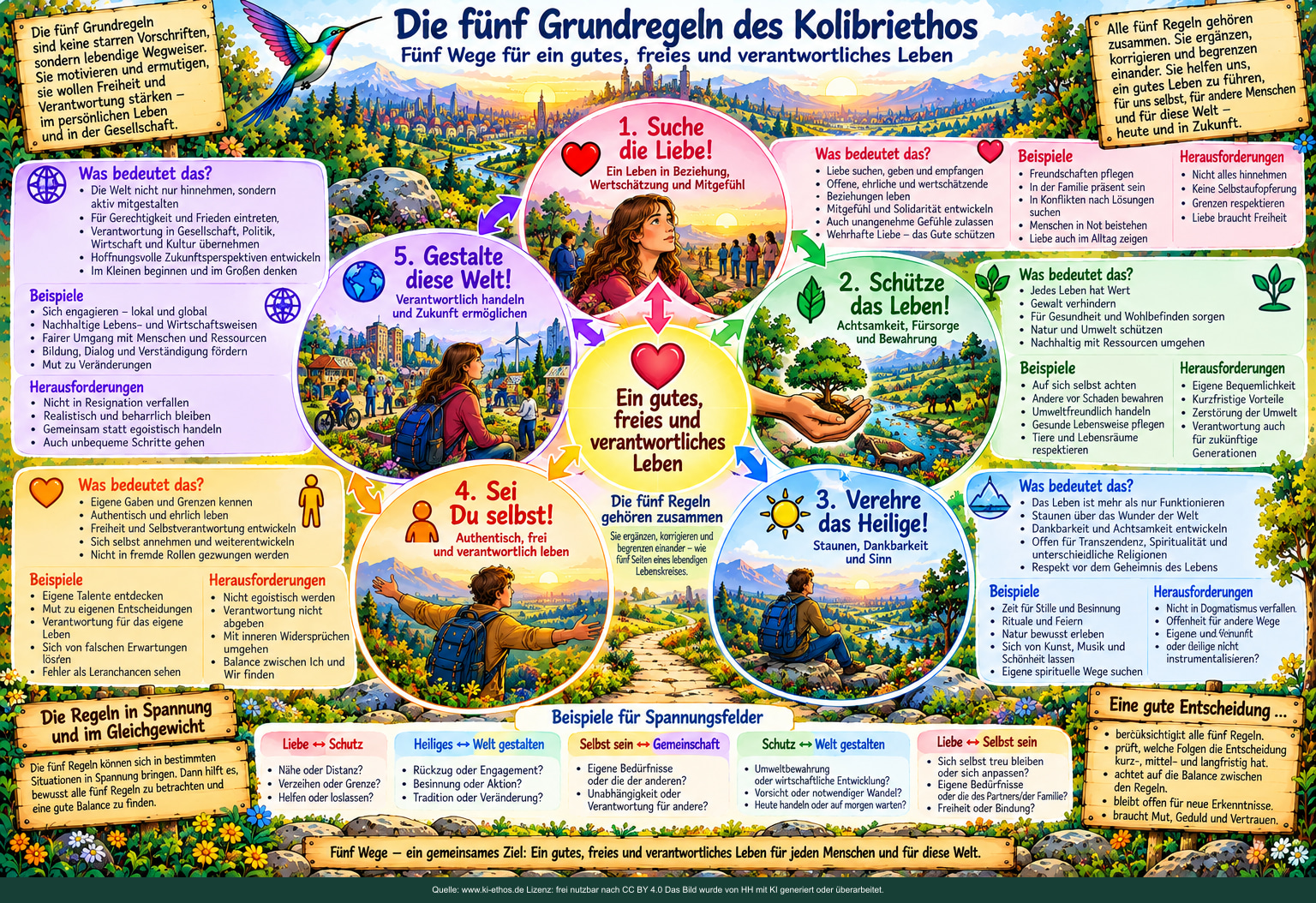 Die fünf Grundregeln des Kolibriethos als Brücke von der Wahrnehmung zum verantwortlichen Handeln. Die fünf Grundregeln des Kolibriethos als Brücke von der Wahrnehmung zum verantwortlichen Handeln.