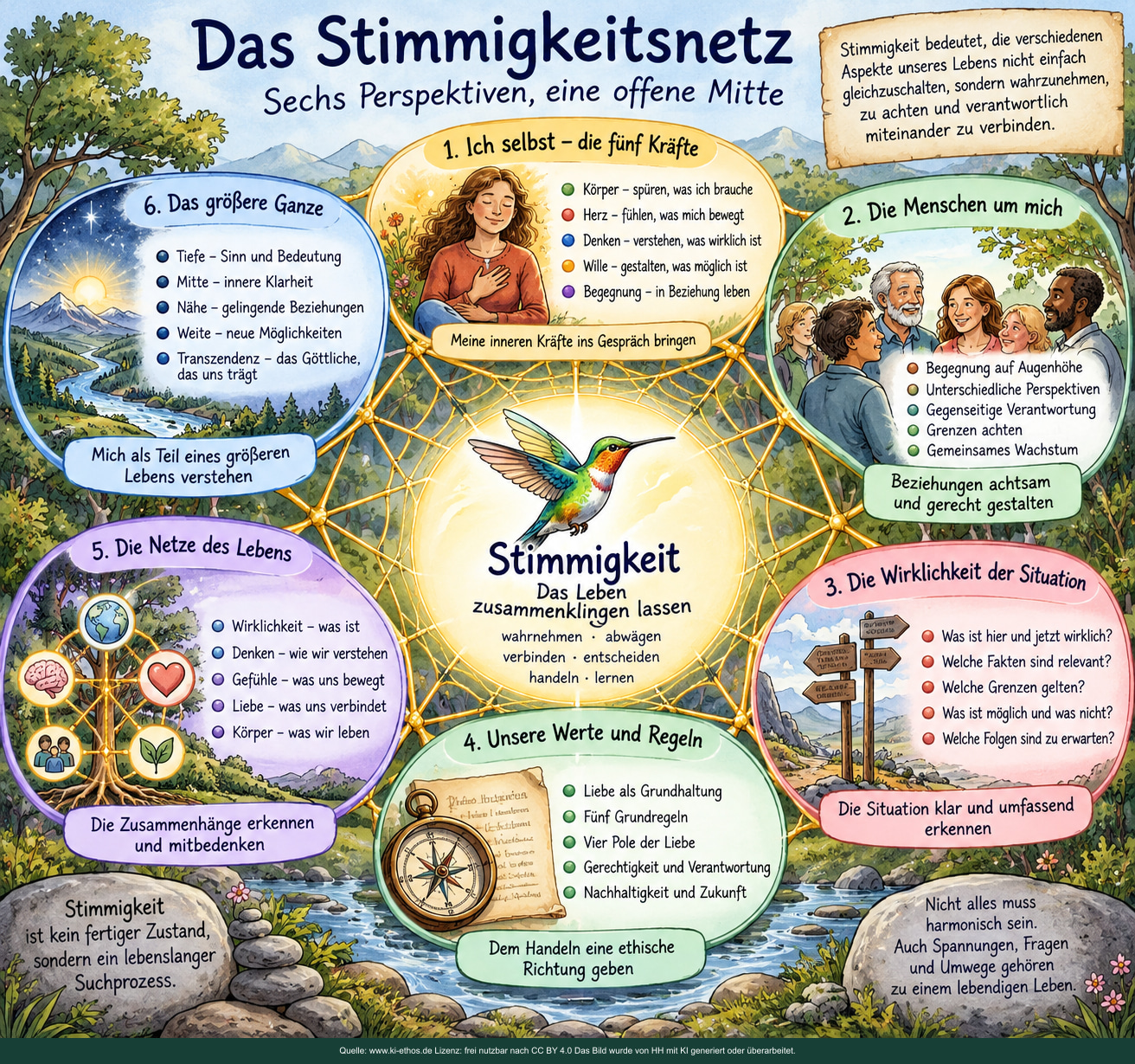 Das Stimmigkeitsnetz – sechs Perspektiven, eine offene Mitte. Das Leben aus verschiedenen Blickrichtungen betrachten. Das Stimmigkeitsnetz – sechs Perspektiven, eine offene Mitte. Das Leben aus verschiedenen Blickrichtungen betrachten.