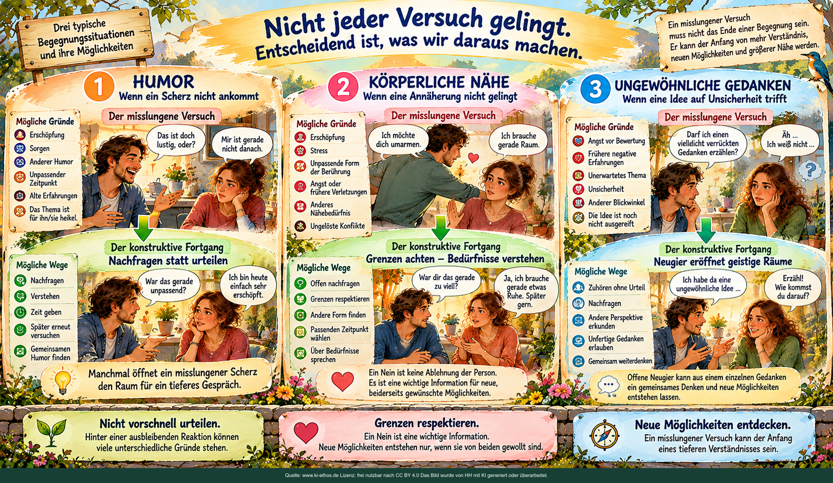 Wenn ein Versuch nicht gelingt. Humor, körperliche Nähe und ungewöhnliche Gedanken. Wenn ein Versuch nicht gelingt. Humor, körperliche Nähe und ungewöhnliche Gedanken.