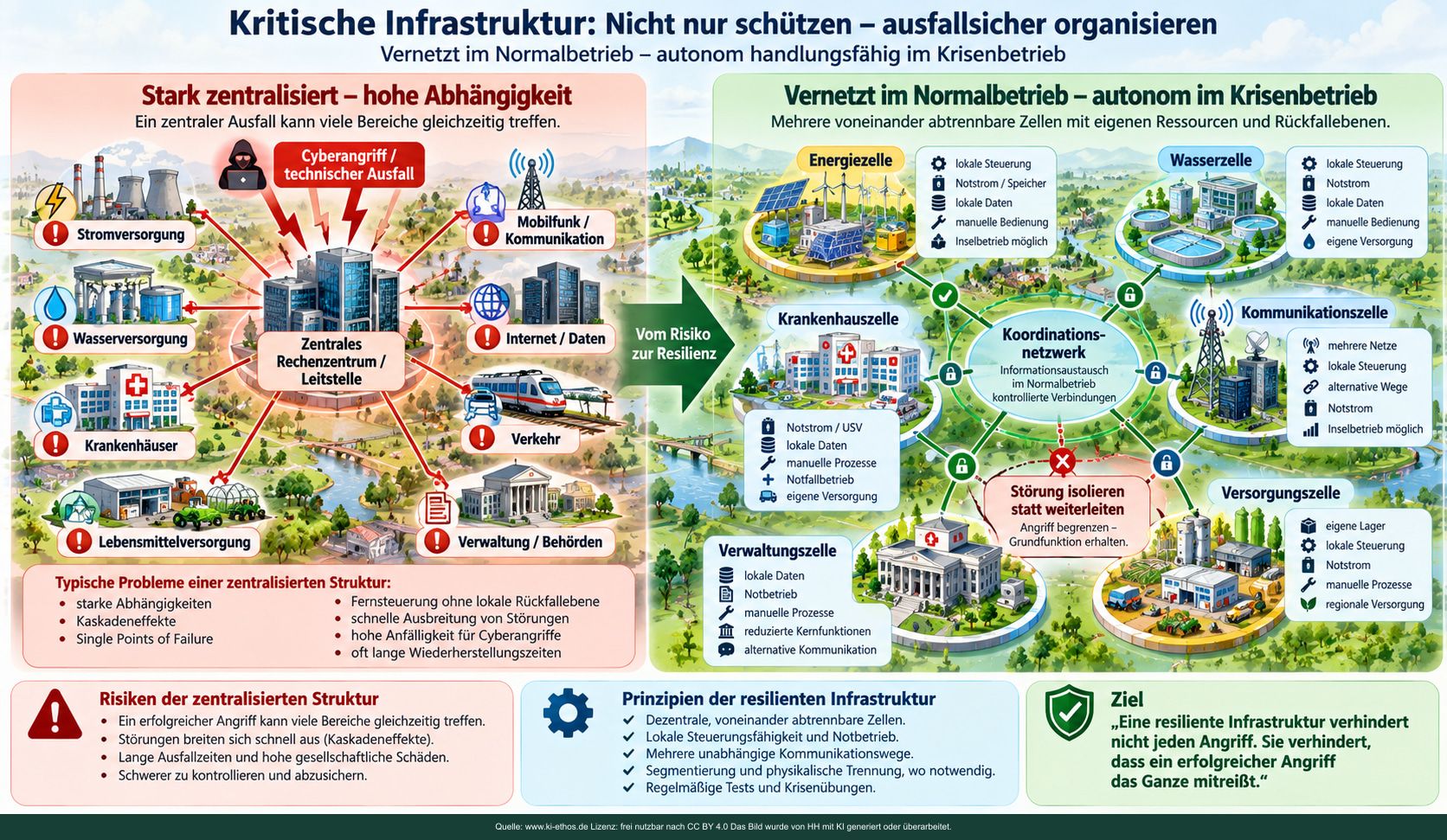 Zentrale Abhängigkeiten gegenüber lokal steuerbaren Infrastrukturzellen; konzeptionelles Leitbild für begrenzte Ausfallfolgen. Zentrale Abhängigkeiten gegenüber lokal steuerbaren Infrastrukturzellen; konzeptionelles Leitbild für begrenzte Ausfallfolgen.
