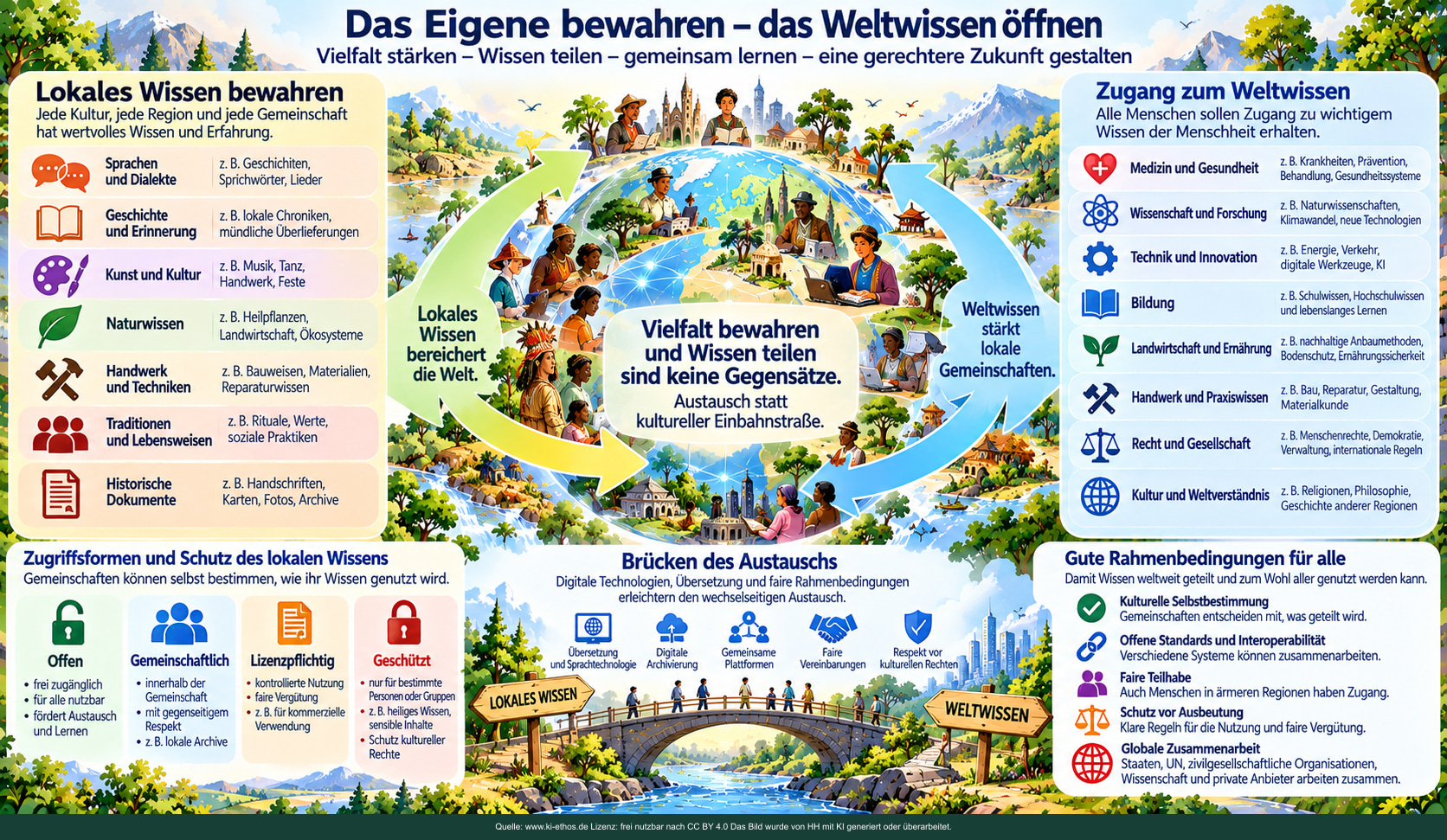 Lokale Kultur und Weltwissen werden durch Übersetzung, faire Regeln und unterschiedliche Zugriffsrechte verbunden. Lokale Kultur und Weltwissen werden durch Übersetzung, faire Regeln und unterschiedliche Zugriffsrechte verbunden.