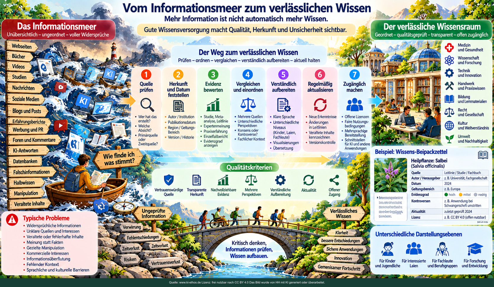 Quellenprüfung, Evidenz, Vergleich und Aktualisierung führen von ungeordneter Information zu überprüfbarem Wissen. Quellenprüfung, Evidenz, Vergleich und Aktualisierung führen von ungeordneter Information zu überprüfbarem Wissen.
