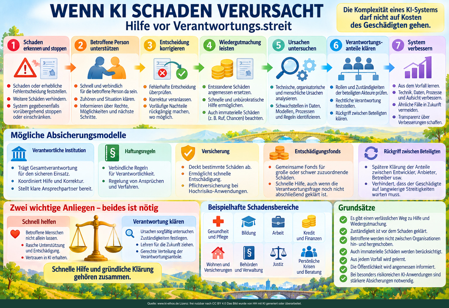 Sieben Schritte verbinden Schadensbegrenzung, Unterstützung, Korrektur, Wiedergutmachung, Ursachenklärung und Verbesserung; mögliche Absicherungen werden gezeigt. Sieben Schritte verbinden Schadensbegrenzung, Unterstützung, Korrektur, Wiedergutmachung, Ursachenklärung und Verbesserung; mögliche Absicherungen werden gezeigt.